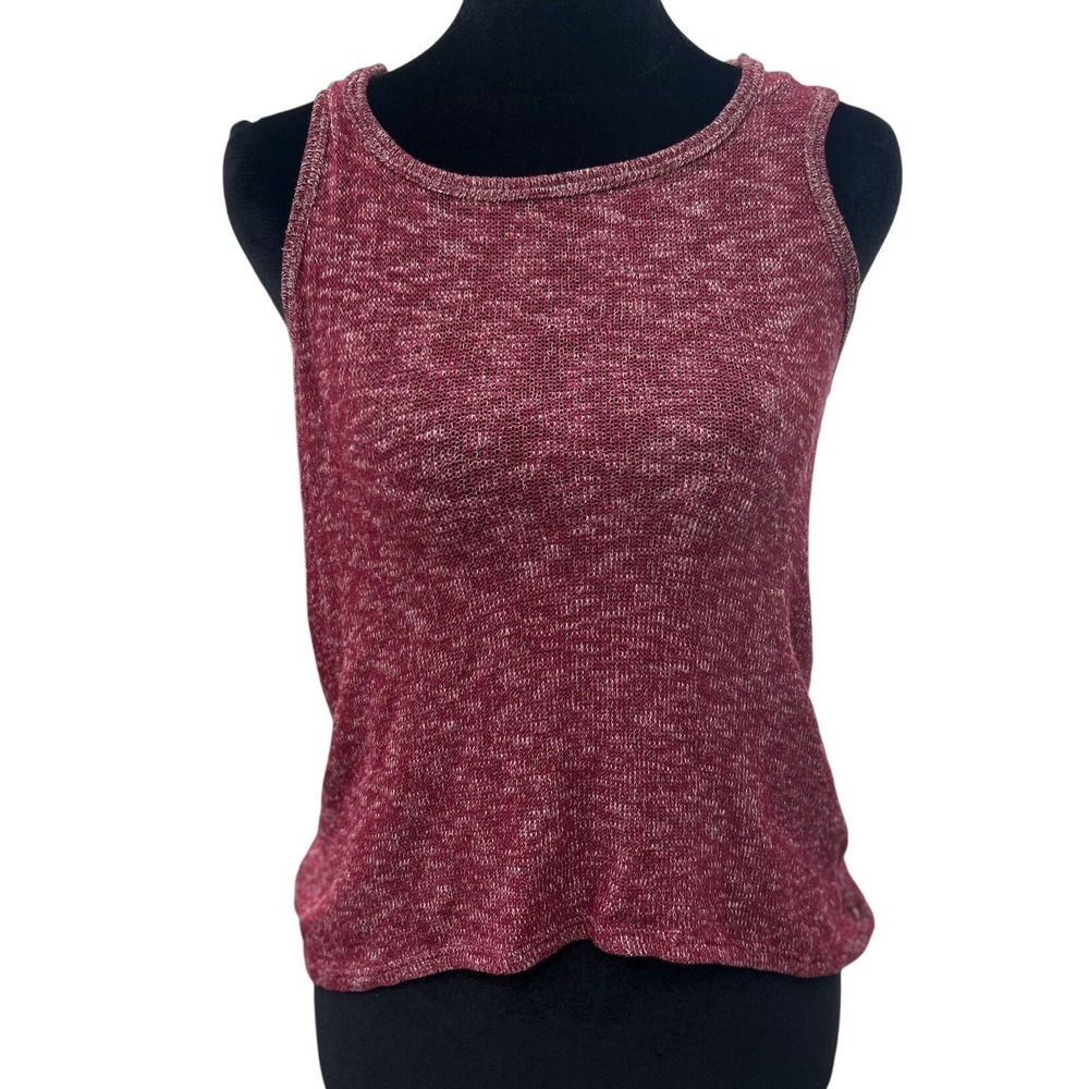 Full Tilt Womens Burgundy Marled Knit Sleeveless Hoodie Top Y2K Grunge Medium